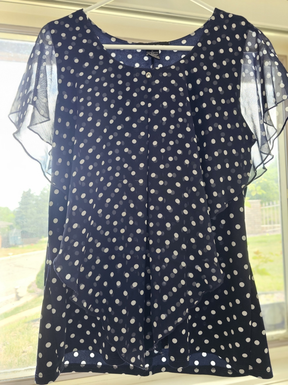 Adele & May Navy Polka Dot Flutter Sleeve Top Medium